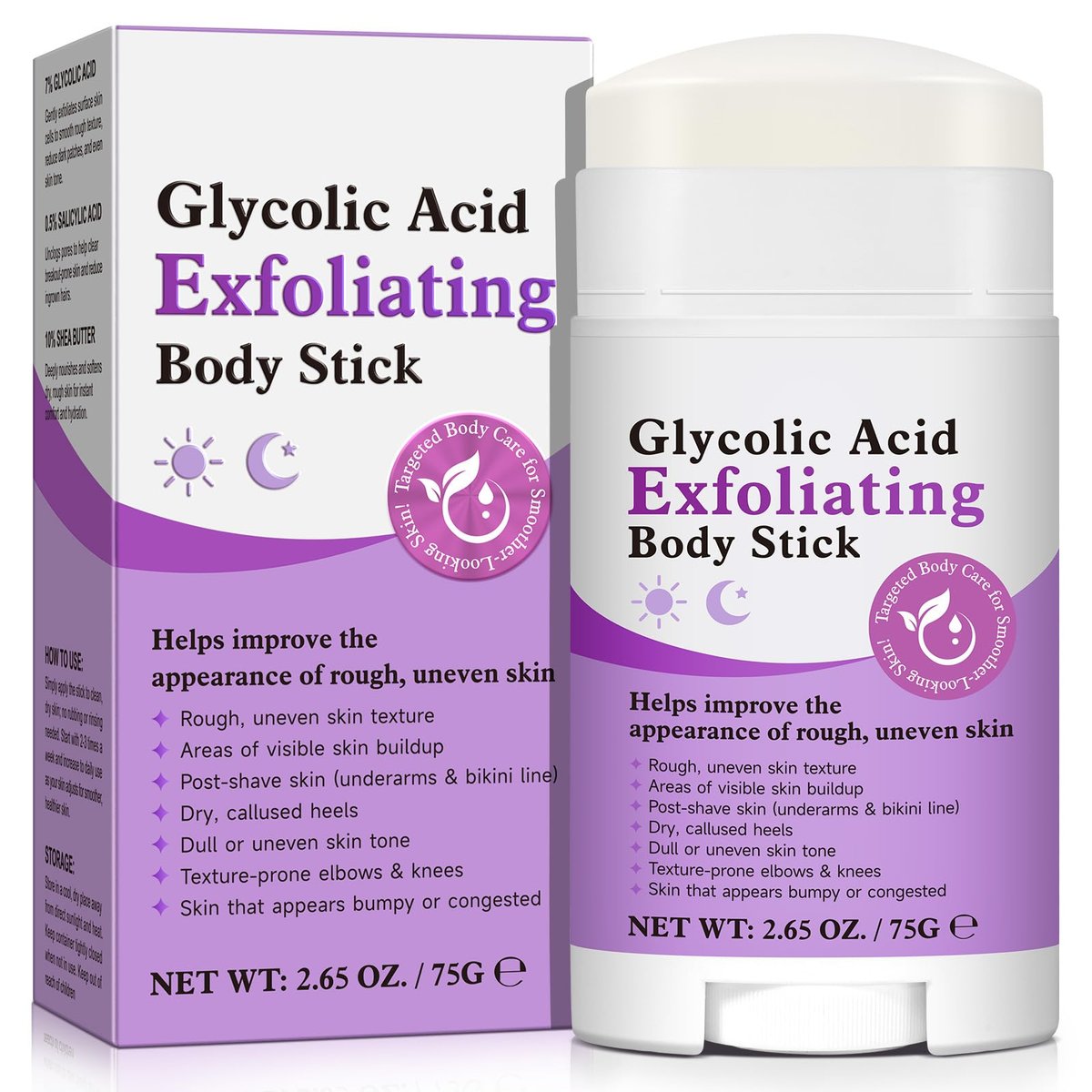 Glykolsäure-Stick – AHA 7% + BHA 0,5% für raue, holprige Haut & KP, sanfter Peeling-Stick mit Sheabutter, Duftfrei, für alle Hauttypen, 2,65 oz