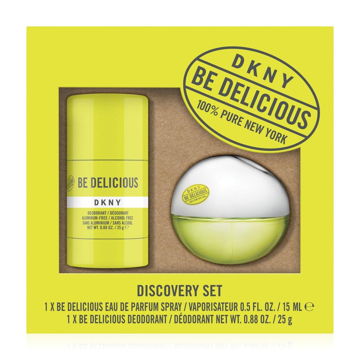 DKNY Be Delicious Discovery Set für Damen – Eau de Parfum Mini-Spray 0,5 Fl. Oz. & aluminiumfreier Deodorant-Stick 0,88 Oz.