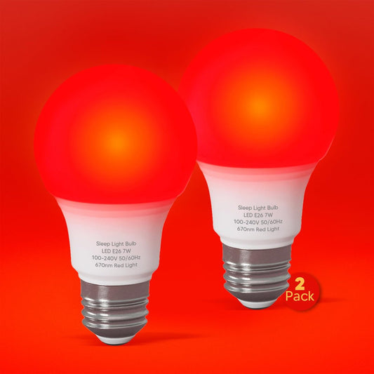 Edoyosa Rote Lichtbirnen für Schlaf 670nm Natürliche Schlafhilfe Lampe Blaulichtblockierung 7W E26 Sockel für Stressabbau Entspannung Reisen Meditation und Yoga (2er-Pack)