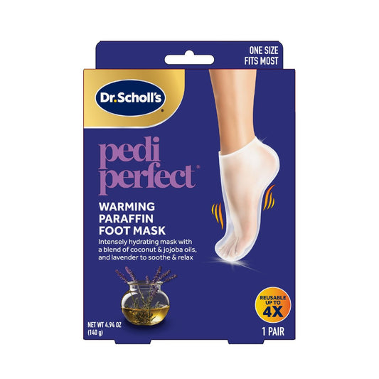 Dr. Scholl's Pedi Perfect Wärmendes Paraffin-Spa-Fußmasken-Set – Feuchtigkeitsspendende Mischung mit Paraffinwachs, Kokos-, Argan- und Jojobaöl – Hilft trockene, rissige Füße zu Hause zu pflegen – Wiederverwendbar bis zu 4x