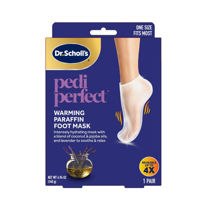 Dr. Scholl's Pedi Perfect Wärmendes Paraffin-Spa-Fußmasken-Set – Feuchtigkeitsspendende Mischung mit Paraffinwachs, Kokos-, Argan- und Jojobaöl – Hilft trockene, rissige Füße zu Hause zu pflegen – Wiederverwendbar bis zu 4x