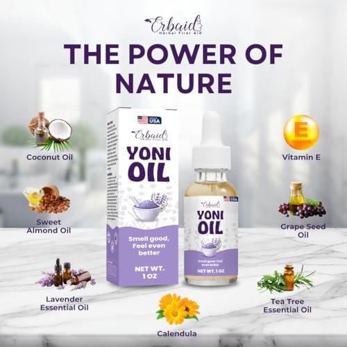 Yoni Oil – Natürliches Frauenöl für Intimbereich, Geruchskontrolle, dunkle Flecken, eingewachsene Haare & Hautaufhellung – pH-ausgeglichen, feuchtigkeitsspendend, Kräuterserum mit ätherischen Ölen – Intimpflege, hergestellt in USA
