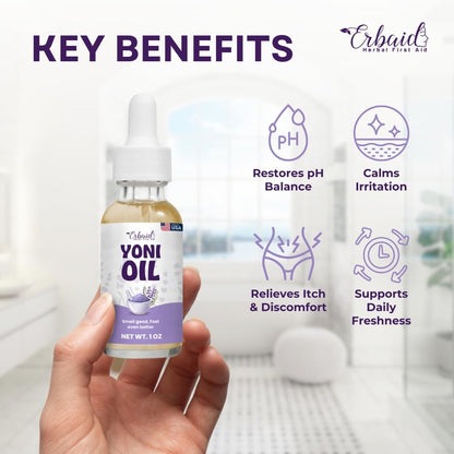 Yoni Oil – Natürliches Frauenöl für Intimbereich, Geruchskontrolle, dunkle Flecken, eingewachsene Haare & Hautaufhellung – pH-ausgeglichen, feuchtigkeitsspendend, Kräuterserum mit ätherischen Ölen – Intimpflege, hergestellt in USA