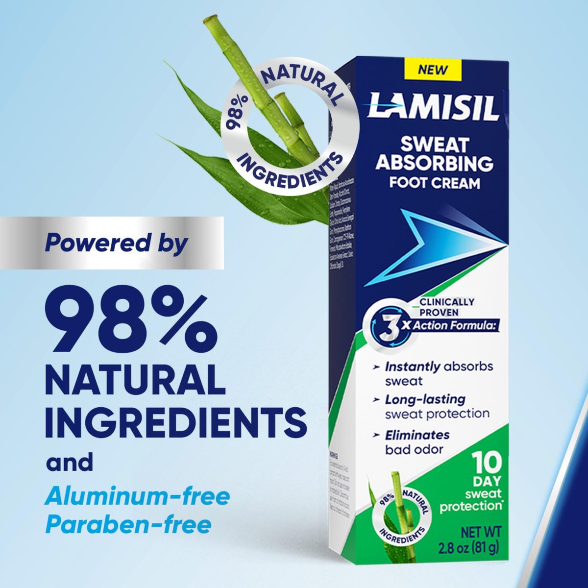 Lamisil Schweißabsorbierende Fußcreme – Fußgeruch Eliminator, absorbiert Schweiß sofort, langanhaltender Schutz, natürliche Inhaltsstoffe, 81 g
