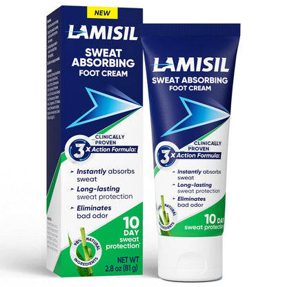 Lamisil Schweißabsorbierende Fußcreme – Fußgeruch Eliminator, absorbiert Schweiß sofort, langanhaltender Schutz, natürliche Inhaltsstoffe, 81 g