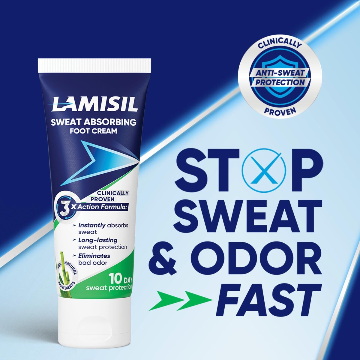 Lamisil Schweißabsorbierende Fußcreme – Fußgeruch Eliminator, absorbiert Schweiß sofort, langanhaltender Schutz, natürliche Inhaltsstoffe, 81 g