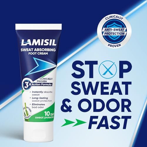 Lamisil Schweißabsorbierende Fußcreme – Fußgeruch Eliminator, absorbiert Schweiß sofort, langanhaltender Schutz, natürliche Inhaltsstoffe, 81 g