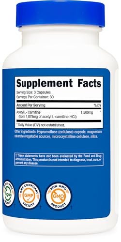 Nutricost Acetyl-L-Carnitin (ALCAR) 1.500 mg pro Portion, 90 Kapseln – Vegan, GMO-frei, Glutenfrei
