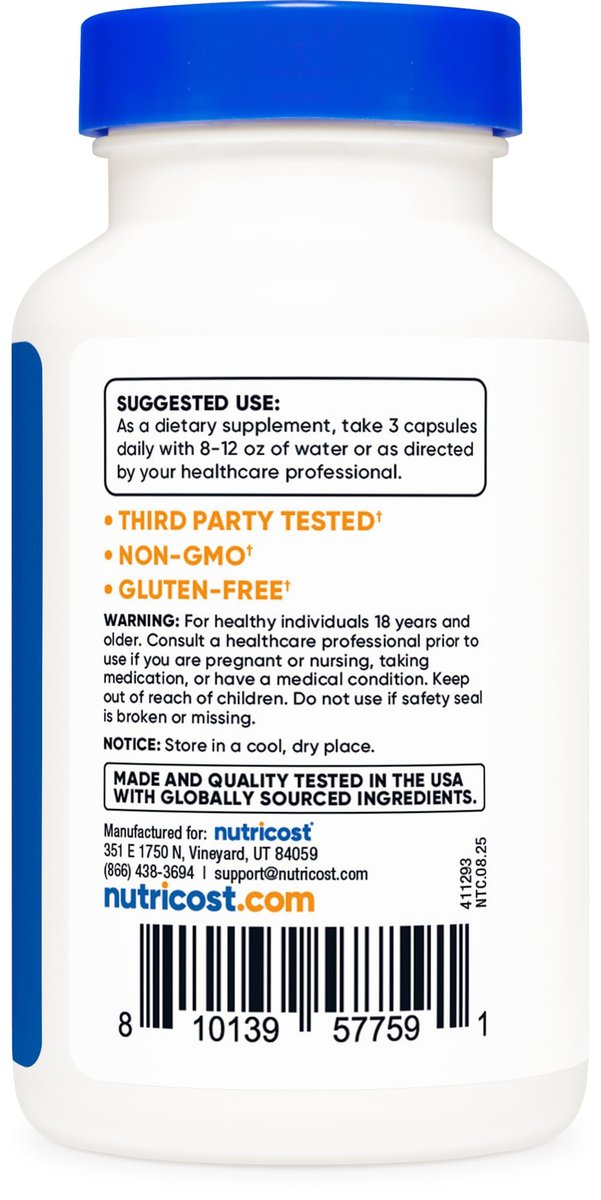 Nutricost Acetyl-L-Carnitin (ALCAR) 1.500 mg pro Portion, 90 Kapseln – Vegan, GMO-frei, Glutenfrei