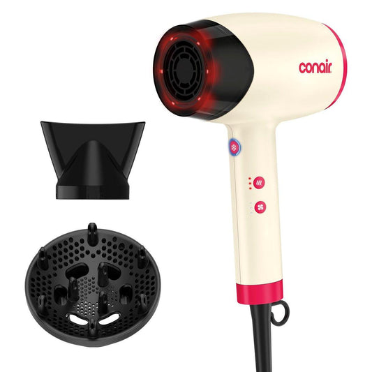 Infiniti PRO CONAIR LED Infrarot-Haartrockner mit Dual-Ionen-Keramik-Technologie, Anti-Frizz Ionen-Fön, 3 Heiz- und 3 Geschwindigkeitsstufen, professioneller Diffusor, Weiß