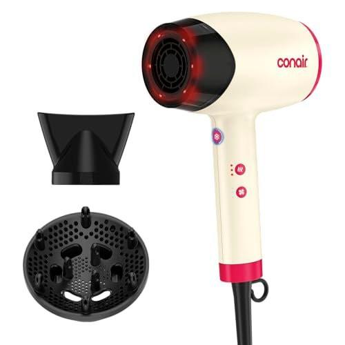 Infiniti PRO CONAIR LED Infrarot-Haartrockner mit Dual-Ionen-Keramik-Technologie, Anti-Frizz Ionen-Fön, 3 Heiz- und 3 Geschwindigkeitsstufen, professioneller Diffusor, Weiß