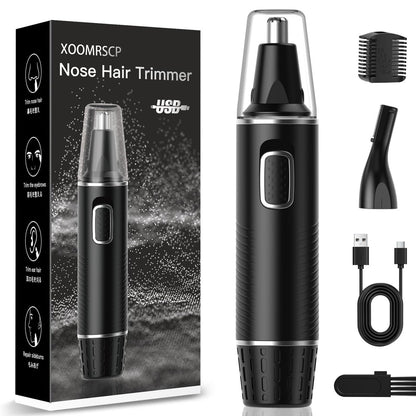 XOOMRSCP Professioneller Nasenhaartrimmer für Männer, Wiederaufladbarer 2-in-1 Schmerzfreier Ohr- und Nasenhaartrimmer mit IPX7 wasserdichten Doppelklingen für Augenbrauen und Gesichtsbehaarung (Schwarz)