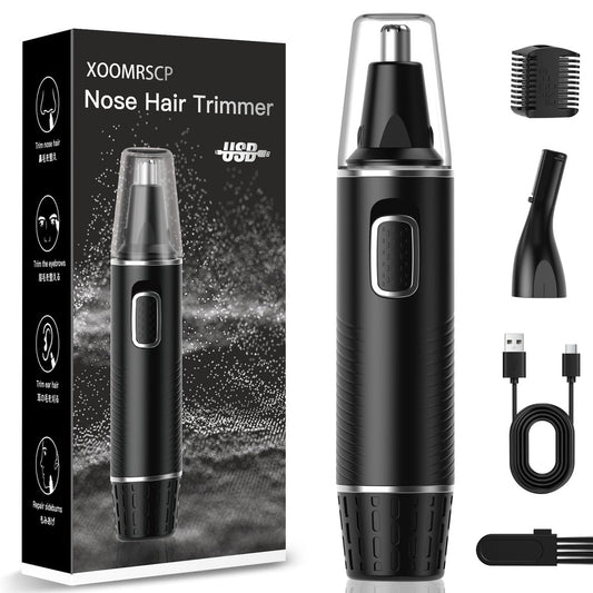 XOOMRSCP Professioneller Nasenhaartrimmer für Männer, Wiederaufladbarer 2-in-1 Schmerzfreier Ohr- und Nasenhaartrimmer mit IPX7 wasserdichten Doppelklingen für Augenbrauen und Gesichtsbehaarung (Schwarz)