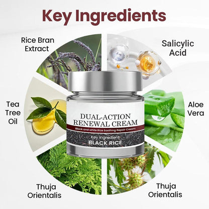 HTKINMI Dual-Action Renewal Cream – Schwarz-Weiß-Reis Pflegecreme mit Schwarzreis & Keratinkontrolle für alle Hauttypen (50 ml)