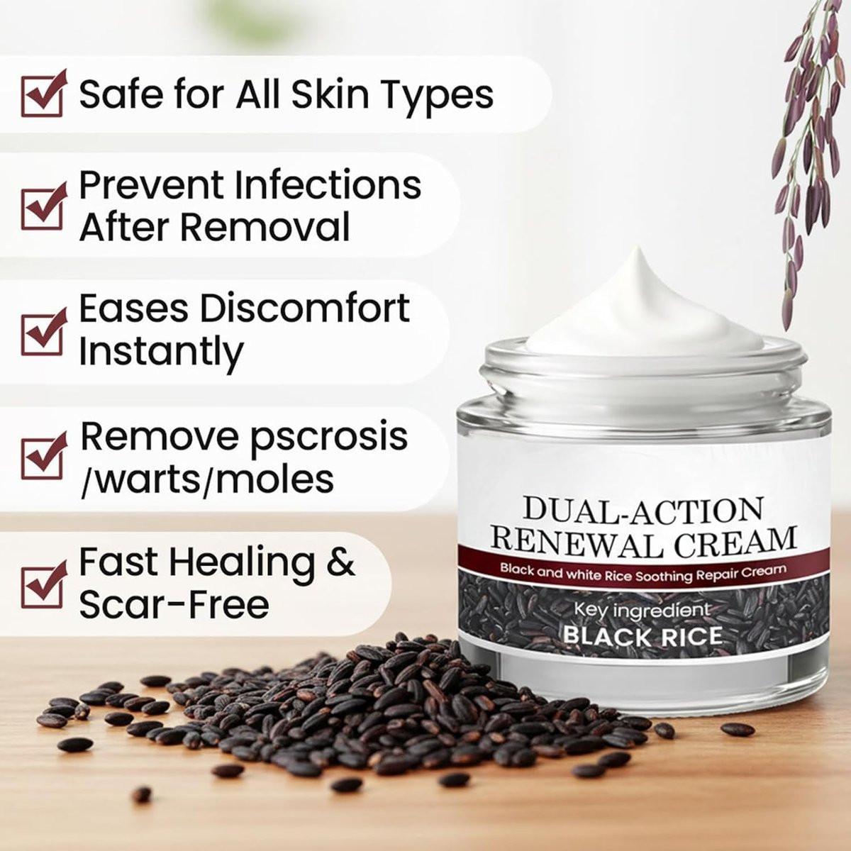 HTKINMI Dual-Action Renewal Cream – Schwarz-Weiß-Reis Pflegecreme mit Schwarzreis & Keratinkontrolle für alle Hauttypen (50 ml)