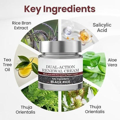 HTKINMI Dual-Action Renewal Cream – Schwarz-Weiß-Reis Pflegecreme mit Schwarzreis & Keratinkontrolle für alle Hauttypen (50 ml)
