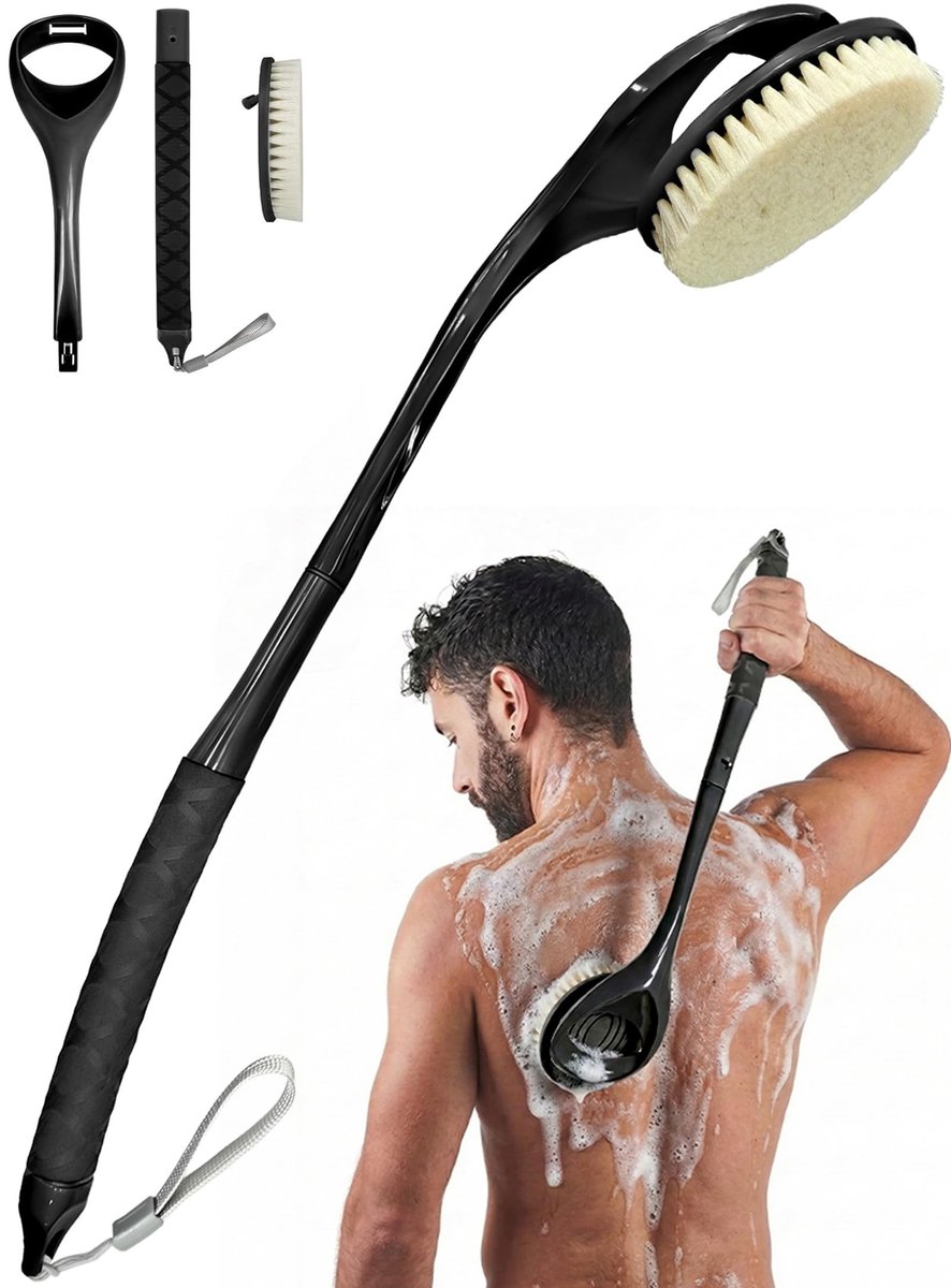 Rückenbürste für die Dusche mit langem Griff, 20,4 Zoll abnehmbare Badebürste mit austauschbarem Kopf, weiche Borsten Körperbürste für tiefe Peeling & Reinigung, rutschfester Griff Duschbürste für Rücken, Beine & Füße