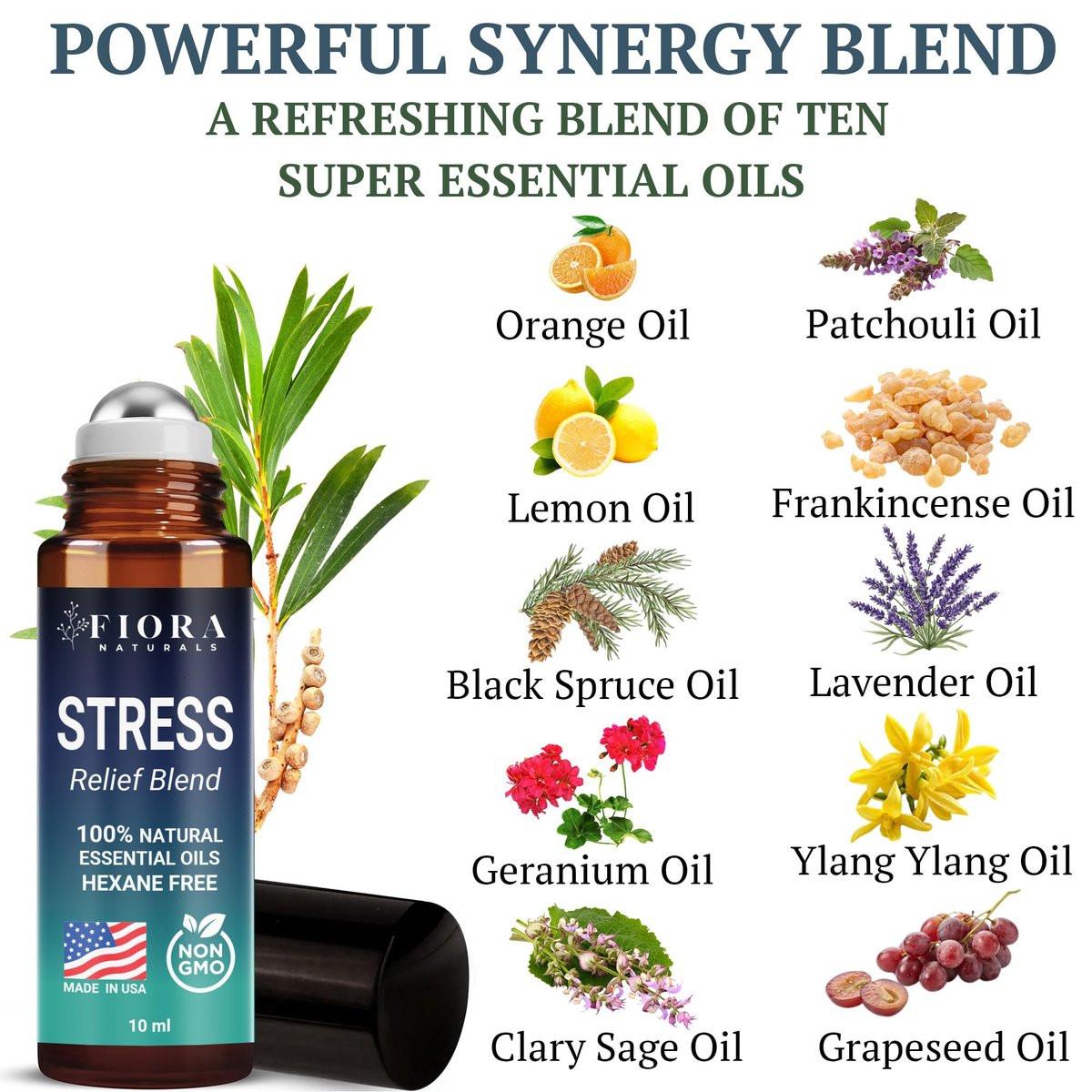 Stress Relief Essential Oil Roll On – Beruhigende ätherische Ölmischung für Entspannung & Wellness-Rituale - Aromatherapie-Roller, Anti-Stress-Geschenk für Frauen & Männer von Fiora Naturals