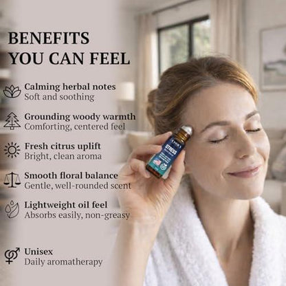 Stress Relief Essential Oil Roll On – Beruhigende ätherische Ölmischung für Entspannung & Wellness-Rituale - Aromatherapie-Roller, Anti-Stress-Geschenk für Frauen & Männer von Fiora Naturals