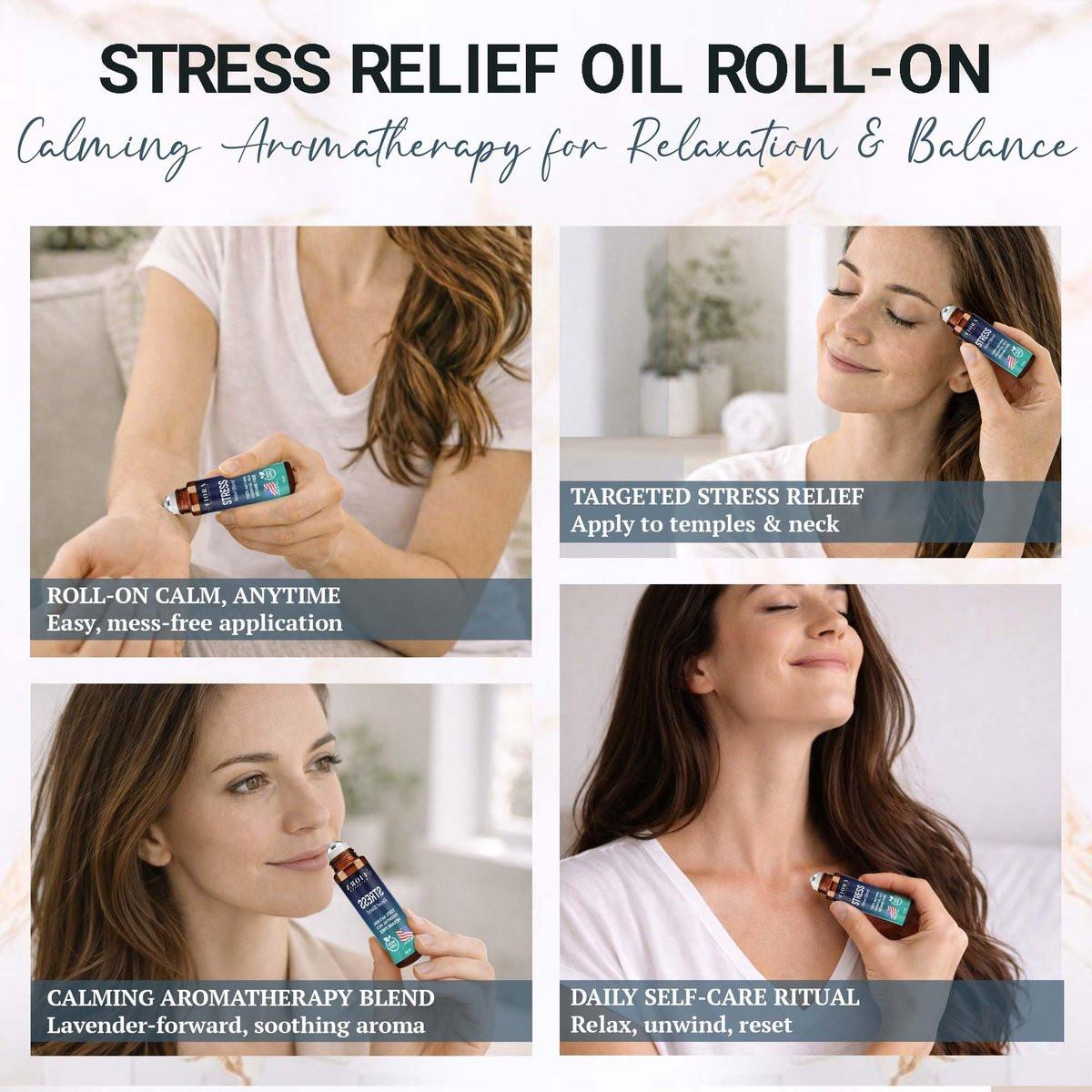 Stress Relief Essential Oil Roll On – Beruhigende ätherische Ölmischung für Entspannung & Wellness-Rituale - Aromatherapie-Roller, Anti-Stress-Geschenk für Frauen & Männer von Fiora Naturals