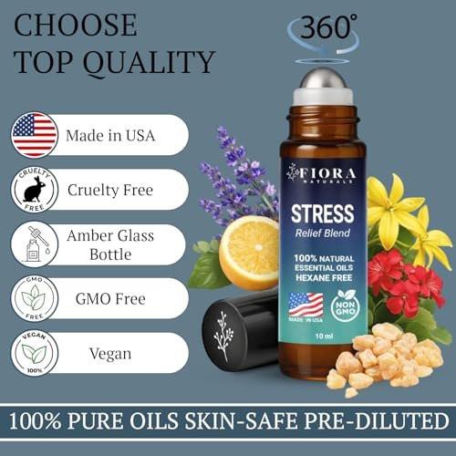 Stress Relief Essential Oil Roll On – Beruhigende ätherische Ölmischung für Entspannung & Wellness-Rituale - Aromatherapie-Roller, Anti-Stress-Geschenk für Frauen & Männer von Fiora Naturals