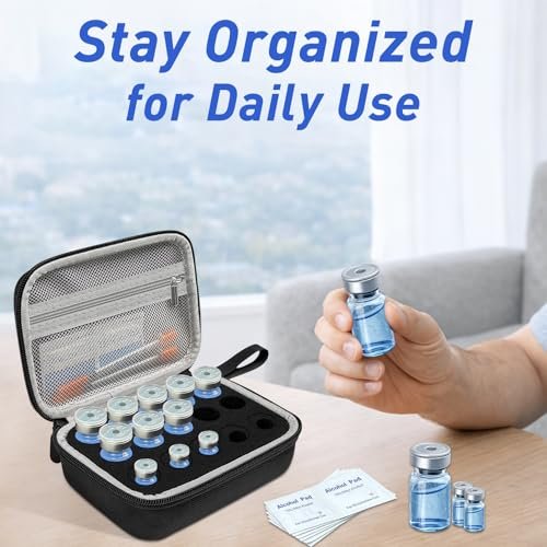 3/5/10 ml Peptid Aufbewahrungsetui – 15 Fächer Peptid Organizer mit Mesh-Tasche, passend für 3 ml, 5 ml und 10 ml Fläschchen, Peptid Aufbewahrungsbox für den Kühlschrank (nur Tasche)