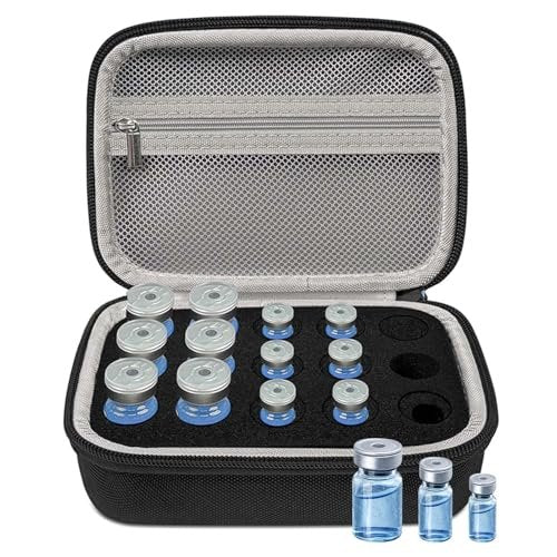 3/5/10 ml Peptid Aufbewahrungsetui – 15 Fächer Peptid Organizer mit Mesh-Tasche, passend für 3 ml, 5 ml und 10 ml Fläschchen, Peptid Aufbewahrungsbox für den Kühlschrank (nur Tasche)