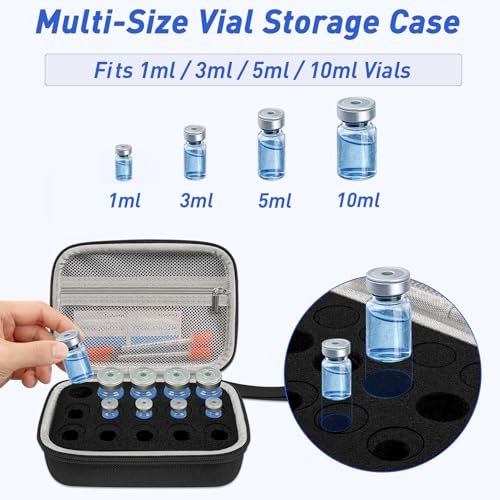 3/5/10 ml Peptid Aufbewahrungsetui – 15 Fächer Peptid Organizer mit Mesh-Tasche, passend für 3 ml, 5 ml und 10 ml Fläschchen, Peptid Aufbewahrungsbox für den Kühlschrank (nur Tasche)