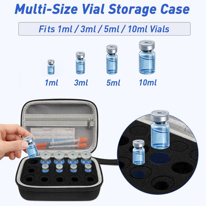 3/5/10 ml Peptid Aufbewahrungsetui – 15 Fächer Peptid Organizer mit Mesh-Tasche, passend für 3 ml, 5 ml und 10 ml Fläschchen, Peptid Aufbewahrungsbox für den Kühlschrank (nur Tasche)