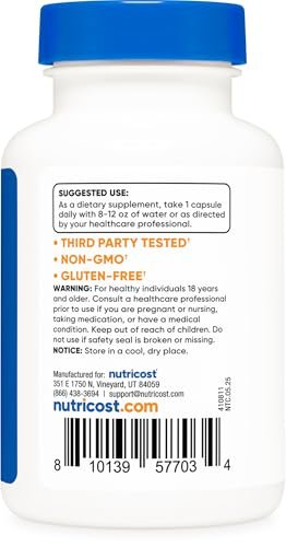 Nutricost L-Ergothionein Kapseln 30mg – 120 Kapseln, 120 Portionen – Pilz-Aminosäure, Vegan, GVO-frei, Glutenfrei