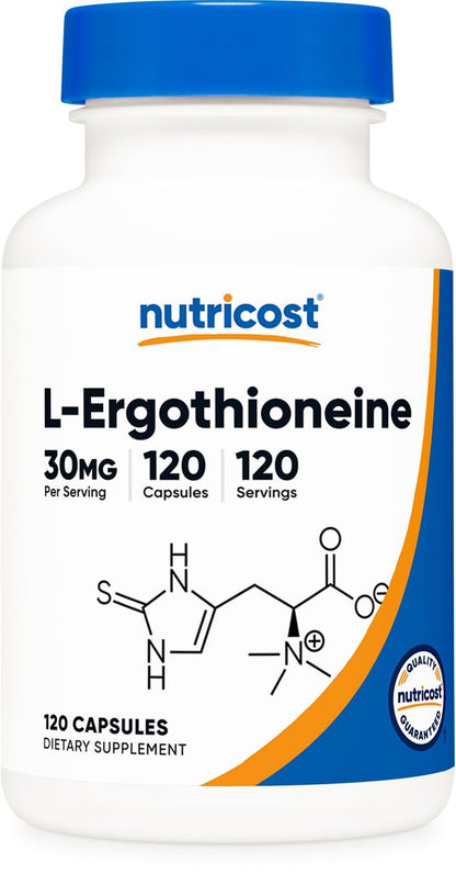 Nutricost L-Ergothionein Kapseln 30mg – 120 Kapseln, 120 Portionen – Pilz-Aminosäure, Vegan, GVO-frei, Glutenfrei