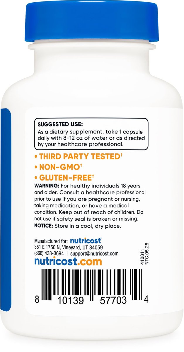 Nutricost L-Ergothionein Kapseln 30mg – 120 Kapseln, 120 Portionen – Pilz-Aminosäure, Vegan, GVO-frei, Glutenfrei