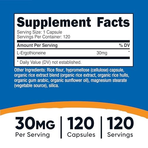 Nutricost L-Ergothionein Kapseln 30mg – 120 Kapseln, 120 Portionen – Pilz-Aminosäure, Vegan, GVO-frei, Glutenfrei