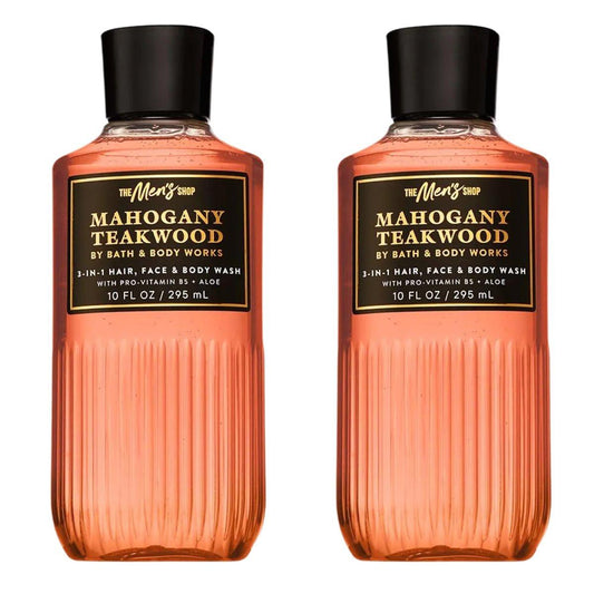 Bath & Body Works 3-in-1 Haar-, Gesichts- & Körperwäsche für Männer – Mahagoni Teakholz Duft, Herren Shampoo & Reiniger mit Pro-Vitamin B5 & Aloe, warmer holziger & maskuliner Duft, 10 fl oz – 2er Pack