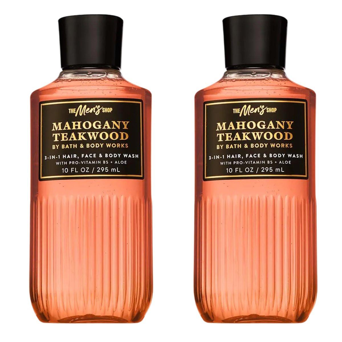 Bath & Body Works 3-in-1 Haar-, Gesichts- & Körperwäsche für Männer – Mahagoni Teakholz Duft, Herren Shampoo & Reiniger mit Pro-Vitamin B5 & Aloe, warmer holziger & maskuliner Duft, 10 fl oz – 2er Pack
