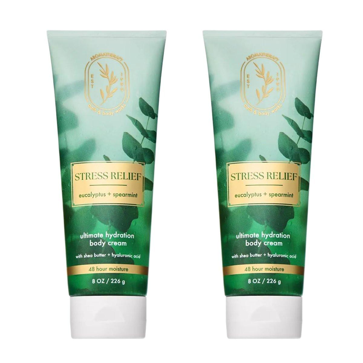 Bath & Body Works Eucalyptus Spearmint Aromatherapie Körpercreme, ultimative Feuchtigkeitspflege für Stressabbau mit Sheabutter & Hyaluronsäure für trockene Haut, 8 fl oz - 2er Pack
