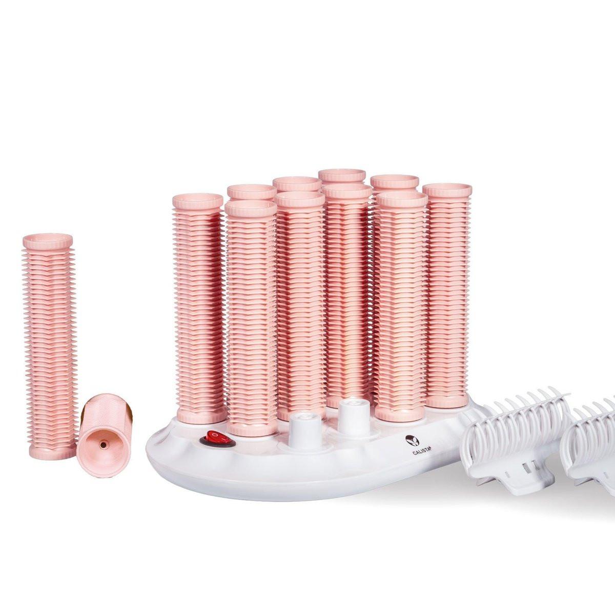 CALISTA Ion Hot Roller für langes Haar | Inklusive Haarklammern | Erhitzt auf 110°C | Dual Voltage | Für mühelose Locken, Wellen und Volumen (Pink Sands, Lang - 12 Stück)