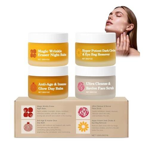 KOAVDMT Organics Mature Skin System – 4-in-1 Set mit Gesichtsbalsam für reife Haut, feuchtigkeitsspendend & nährend, organische Formel für strahlende & feste Haut (4 Stück)