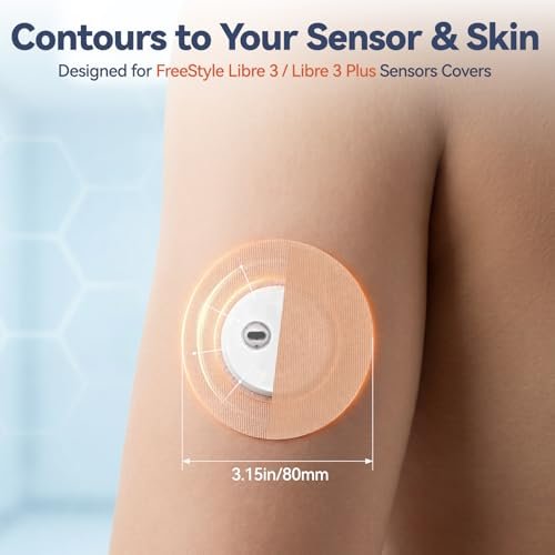 RHYZIA Freestyle Libre 3 / Libre 3 Plus Sensor-Abdeckungen – 24er-Pack, nicht klebende Mitte, atmungsaktiv, wasserdicht, latexfrei, hautfarben