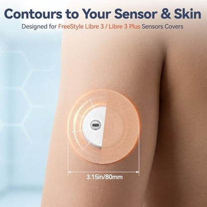 RHYZIA Freestyle Libre 3 / Libre 3 Plus Sensor-Abdeckungen – 24er-Pack, nicht klebende Mitte, atmungsaktiv, wasserdicht, latexfrei, hautfarben