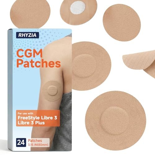 RHYZIA Freestyle Libre 3 / Libre 3 Plus Sensor-Abdeckungen – 24er-Pack, nicht klebende Mitte, atmungsaktiv, wasserdicht, latexfrei, hautfarben