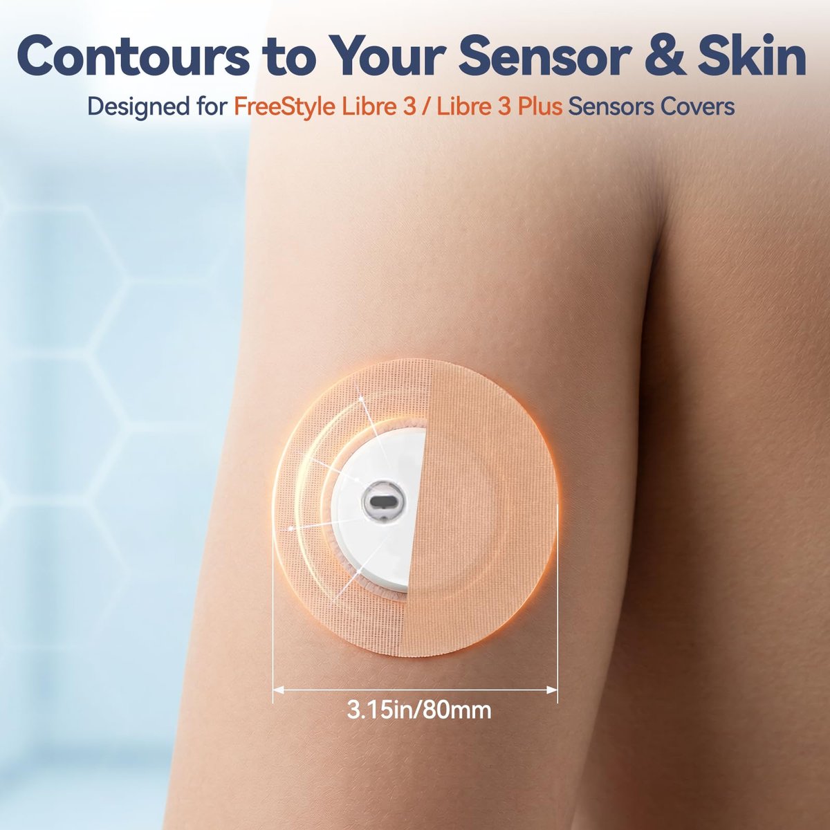 RHYZIA Freestyle Libre 3 / Libre 3 Plus Sensor-Abdeckungen – 24er-Pack, nicht klebende Mitte, atmungsaktiv, wasserdicht, latexfrei, hautfarben