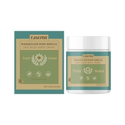 FJHAYRW Total Relief Beruhigende Magnesiumcreme für Muskelkomfort, Nervenberuhigungscreme mit MSM und Arnika, nicht fettend, schnell einziehend, Gelenkentlastung, 120 g