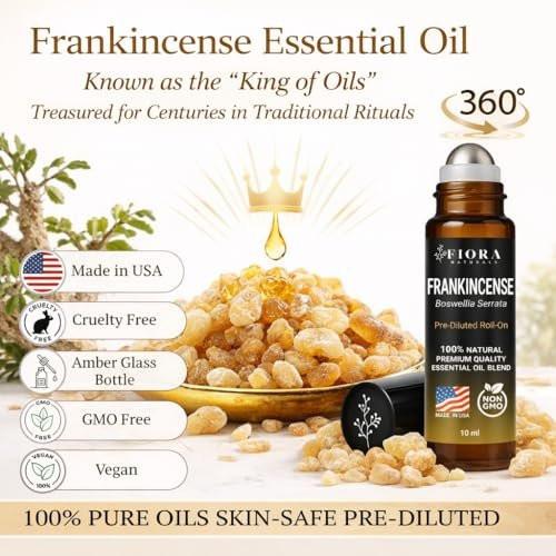 Weihrauch Roll-On – Fertig verdünntes Weihrauchöl für Gelenke, Muskeln & Hautpflege, Aromatherapie-Roller, schnell einziehend von Fiora Naturals