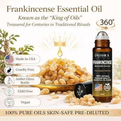 Weihrauch Roll-On – Fertig verdünntes Weihrauchöl für Gelenke, Muskeln & Hautpflege, Aromatherapie-Roller, schnell einziehend von Fiora Naturals