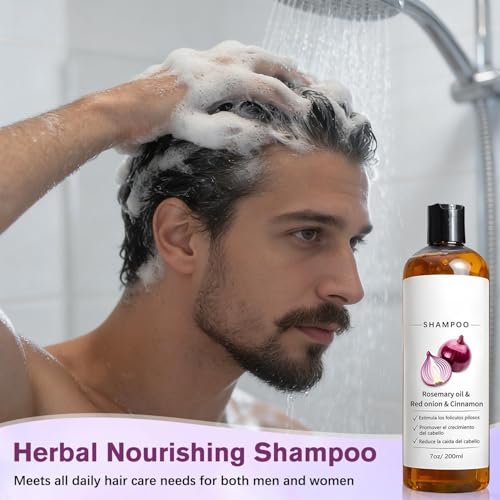 Zwiebel-Shampoo für Männer mit Rosmarinöl, rote Zwiebel, Zimtextrakt – Stärkt Haarwurzeln, fördert Haarwachstum, beugt Haarausfall vor – für dickeres und längeres Haar (2 Liter)
