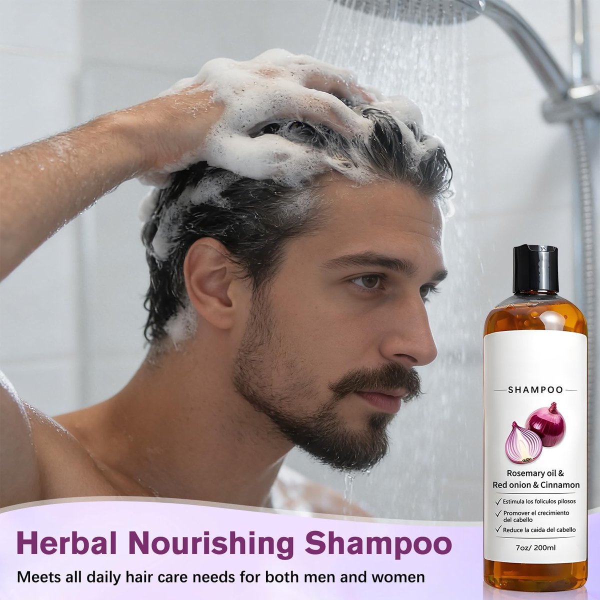 Zwiebel-Shampoo für Männer mit Rosmarinöl, rote Zwiebel, Zimtextrakt – Stärkt Haarwurzeln, fördert Haarwachstum, beugt Haarausfall vor – für dickeres und längeres Haar (2 Liter)