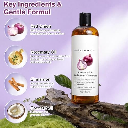 Zwiebel-Shampoo für Männer mit Rosmarinöl, rote Zwiebel, Zimtextrakt – Stärkt Haarwurzeln, fördert Haarwachstum, beugt Haarausfall vor – für dickeres und längeres Haar (2 Liter)