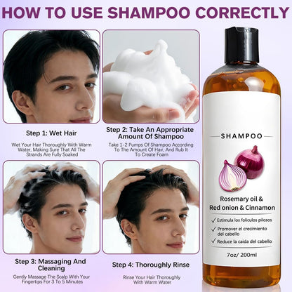 Zwiebel-Shampoo für Männer mit Rosmarinöl, rote Zwiebel, Zimtextrakt – Stärkt Haarwurzeln, fördert Haarwachstum, beugt Haarausfall vor – für dickeres und längeres Haar (2 Liter)