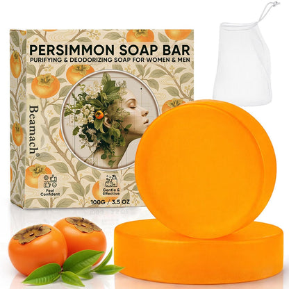MALVAY 2er-Pack Persimmon Seife gegen Altersgeruch – Japanische Persimone & Grüntee-Extrakt – natürliche Deodorant-Seife für Männer & Frauen, sanft zu allen Hauttypen